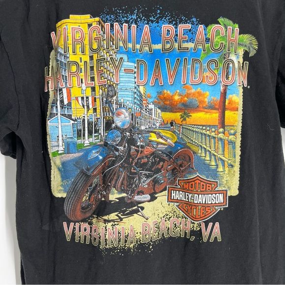 Harley-Davidson Motorcycles Shirt Mens Medium Black VA Beach Cute Woman Graphic - Picture 2 of 9